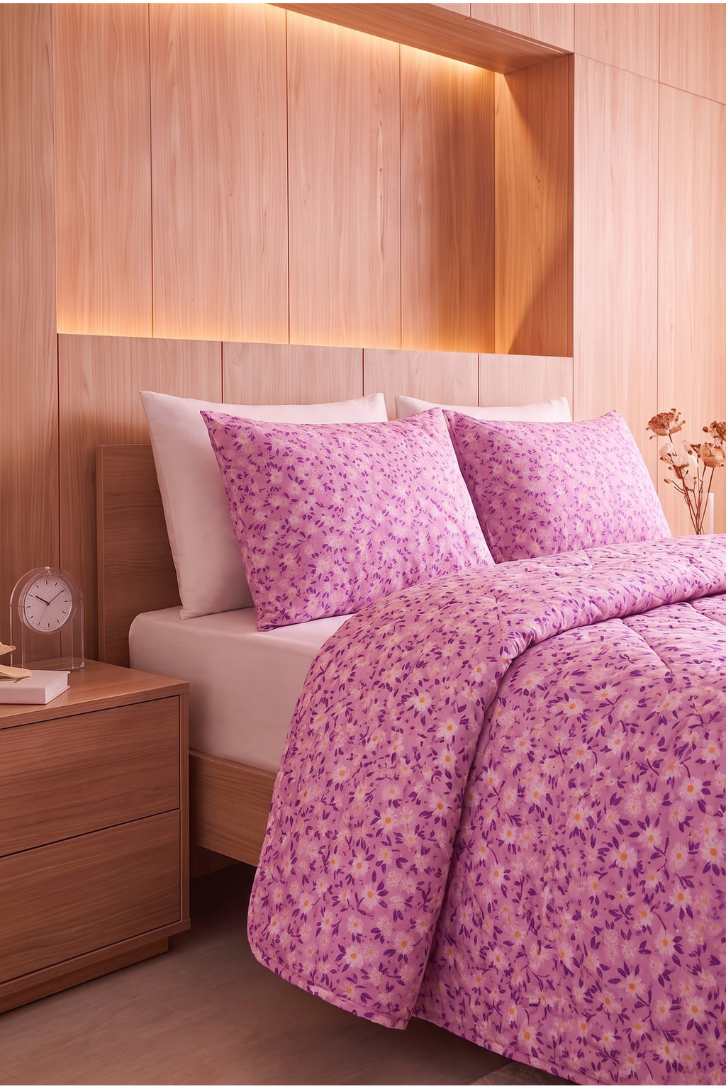 Papatya Desenli Kapitone Çift Kişilik Pike Seti | 1 Adet Pike 200x230 cm, 2 adet Yastık Kılıfı 50x70 cm | Yumuşak, Pamuklu Set
