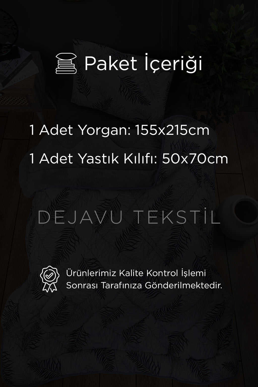 Tek Kişilik Welsoft Yorgan + Yastık Kılıfı Seti | Gri Tüy Desenli Çift Taraflı Yorgan Takımı