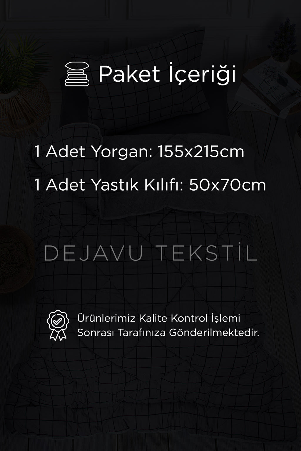Tek Kişilik Welsoft Yorgan +Yastık Kılıfı Seti | Gri Kareli Çift Taraflı Yorgan Takımı