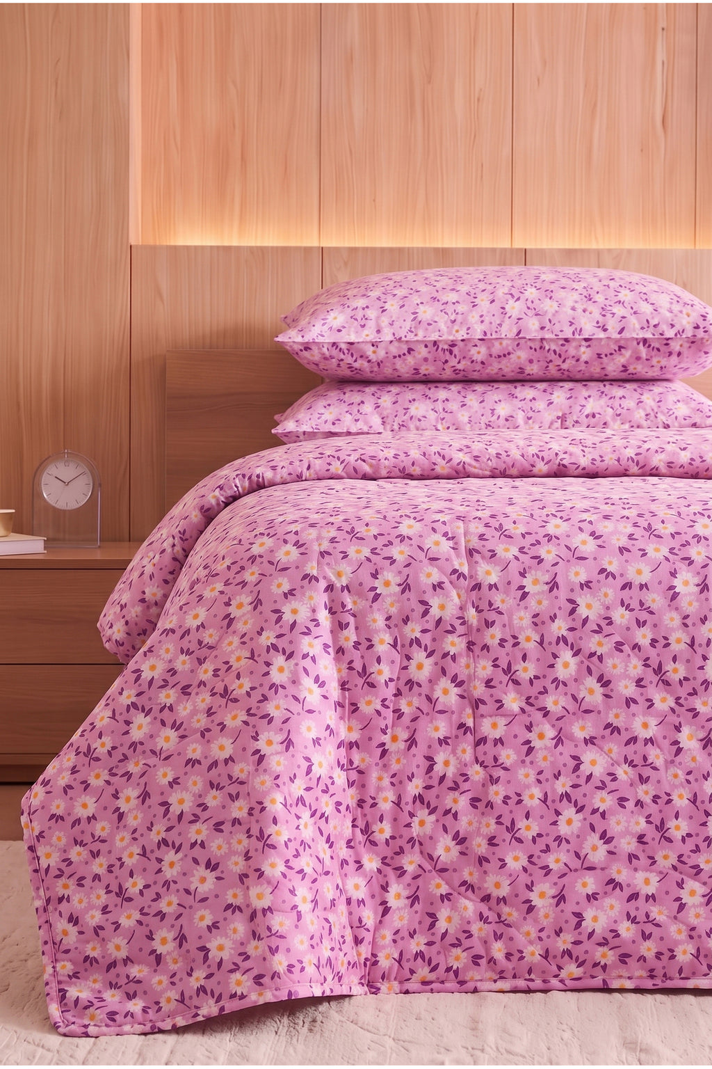 Papatya Desenli Kapitone Çift Kişilik Pike Seti | 1 Adet Pike 200x230 cm, 2 adet Yastık Kılıfı 50x70 cm | Yumuşak, Pamuklu Set