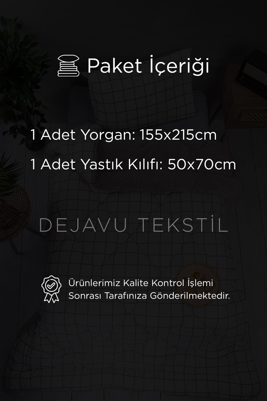 Tek Kişilik Welsoft Yorgan +Yastık Kılıfı Seti | Bej Kareli Çift Taraflı Yorgan Takımı