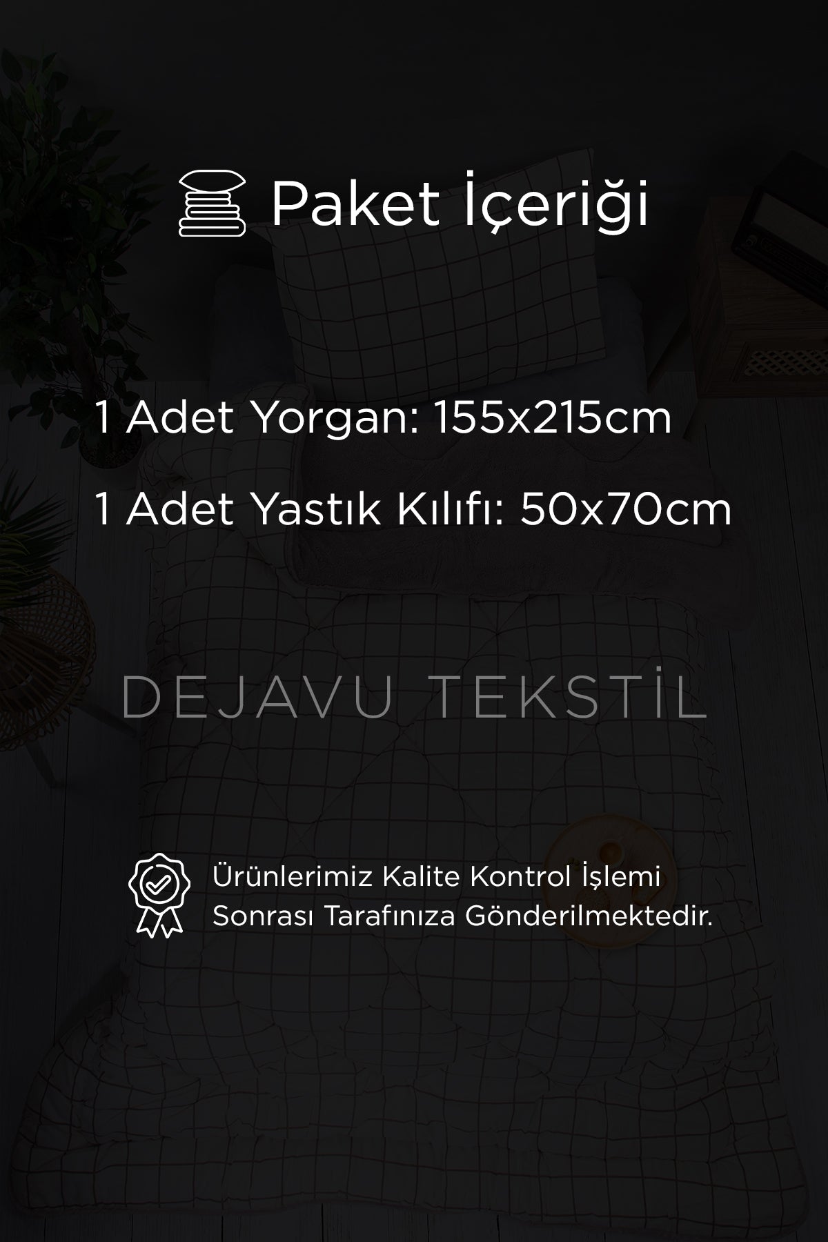 Tek Kişilik Welsoft Yorgan +Yastık Kılıfı Seti | Bej Kareli Çift Taraflı Yorgan Takımı