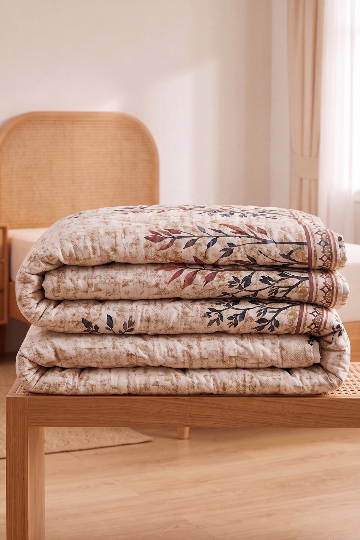 Kapitoneli Çift Kişilik Desenli Pike - Yatak Örtüsü Takımı 200x230 cm - 2 Adet Yastık Kılıflı