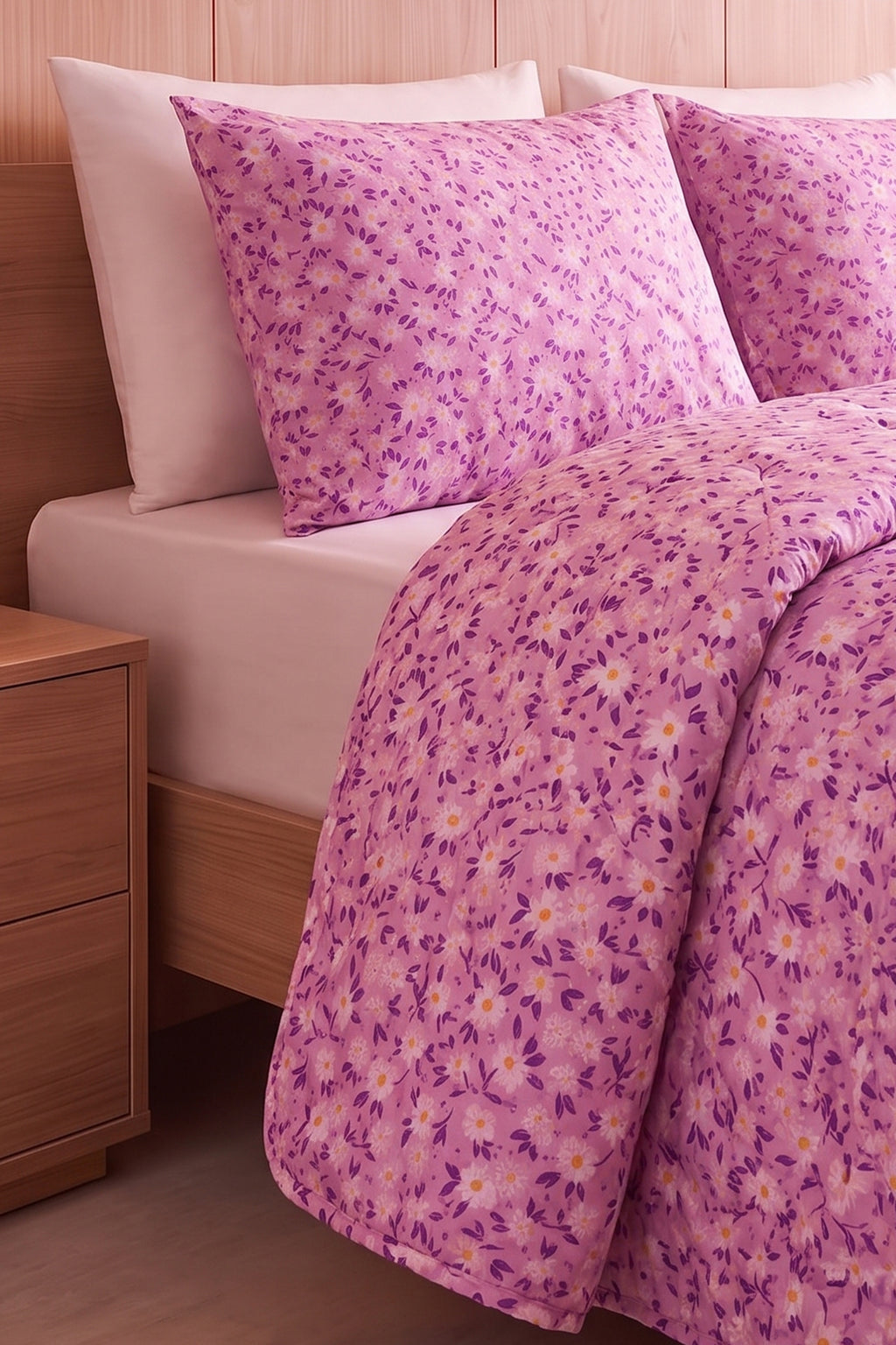 Papatya Desenli Kapitone Çift Kişilik Pike Seti | 1 Adet Pike 200x230 cm, 2 adet Yastık Kılıfı 50x70 cm | Yumuşak, Pamuklu Set