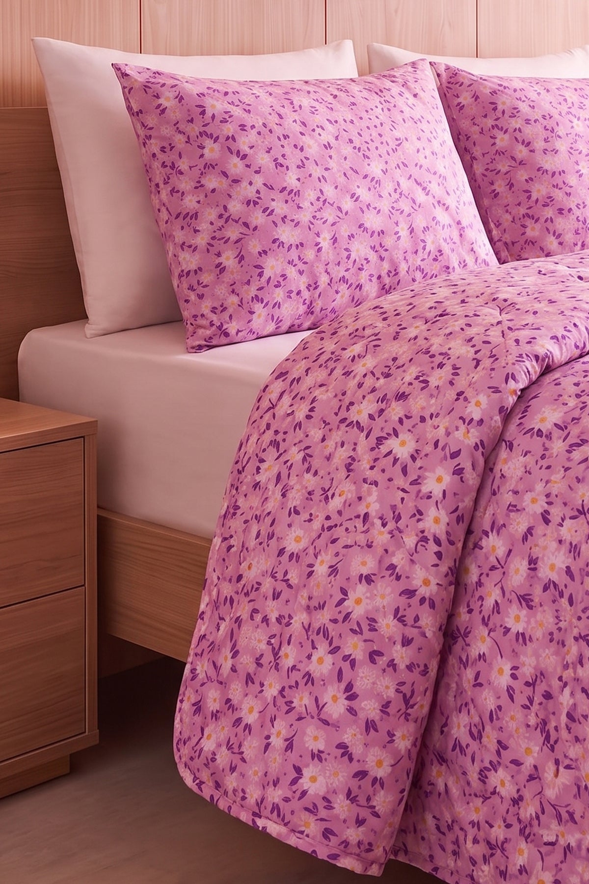 Papatya Desenli Kapitone Çift Kişilik Pike Seti | 1 Adet Pike 200x230 cm, 2 adet Yastık Kılıfı 50x70 cm | Yumuşak, Pamuklu Set