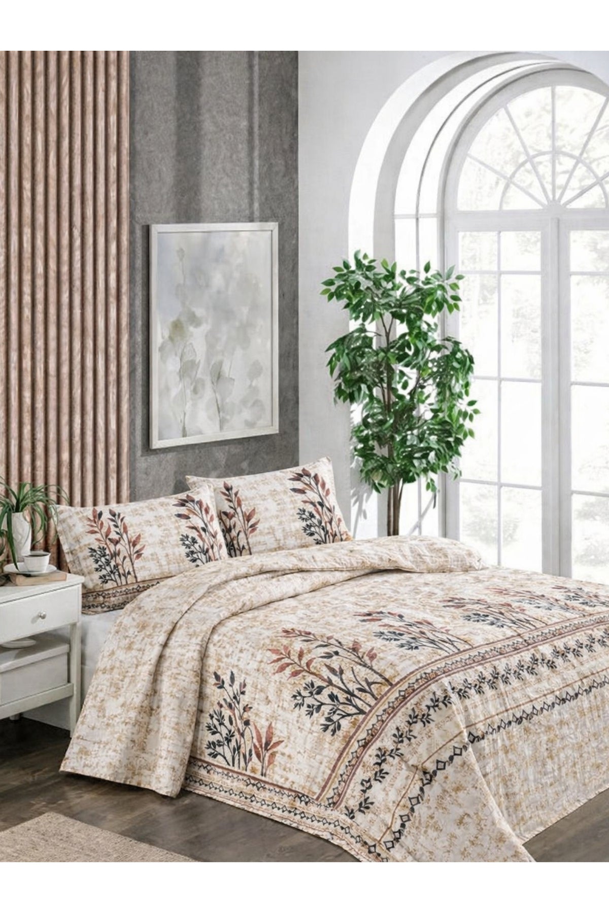 Kapitoneli Tek Kişilik Desenli Pike - Yatak Örtüsü Takımı 170x230 cm - 1 Adet Yastık Kılıflı